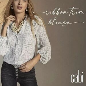 CAbi Ribbon Trim Blouse Size xl The Destination Button-up Blouse